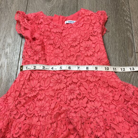 Mayoral Spain Cut Out Lace Coral Flutter Sleeve Toddler Girl Swing Dress 5T - Picture 4 of 8